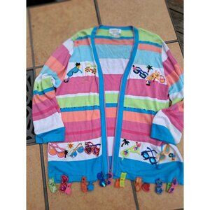 Just B Bright Cardigan Sweater S Sequin Sunglasses Embroidered Summer *read